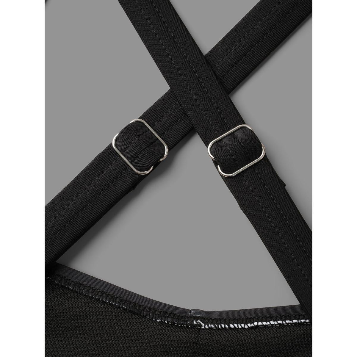 Plus Size Striped Twist Front Patchwork Swim Dress Women's Swimwear Black Beach Bodycon Heart neckline High stretch Curve Swim Dresses BloomChic 18-20/2X Product Image