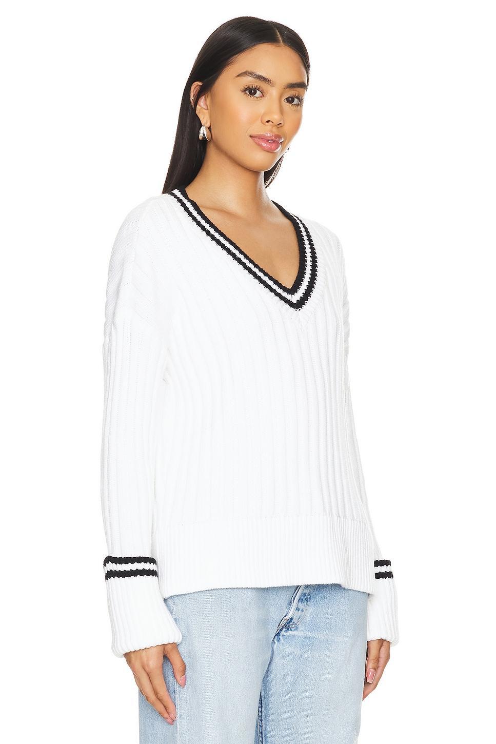 Lovers and Friends Danil V Neck Sweater in White & Black Product Image