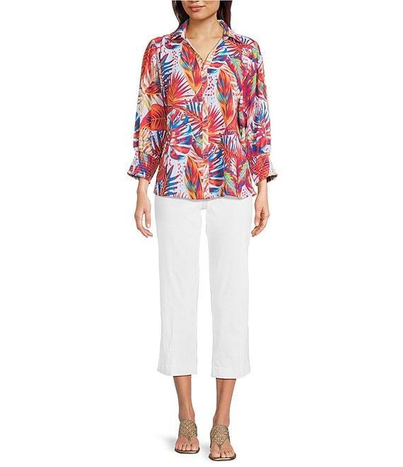 Ali Miles Floral Woven Point Collar 3/4 Sleeve Tunic Product Image