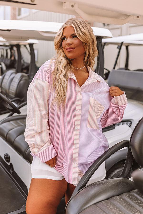 Pure Peace Stripe Button Up In Pink Curves Product Image