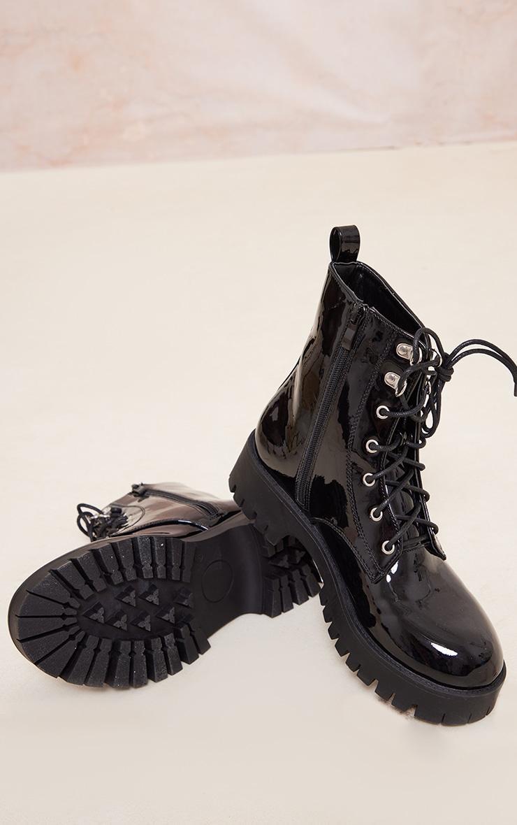 Black PU Patent Basic Lace Up Combat Boots Product Image