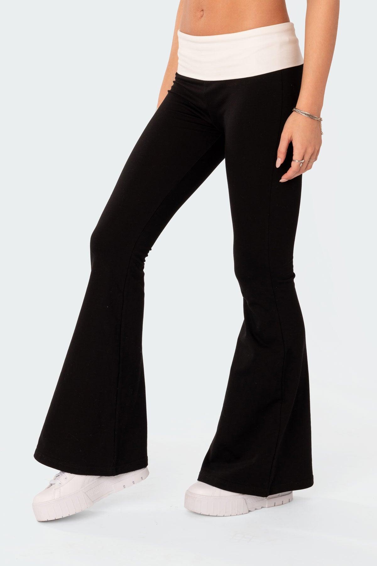 Contrast Fold Over Flared Leggings Product Image