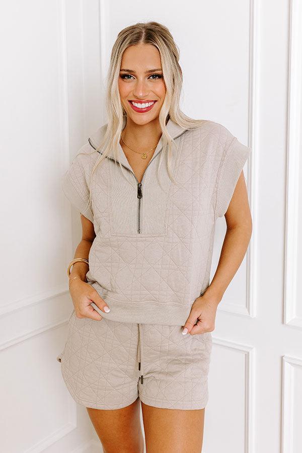 Oh So Chic Quilted Top in Warm Taupe Product Image