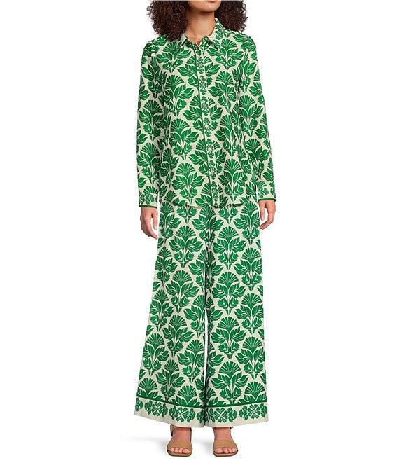 Alex Marie Piper Twill Print Point Collar Long Sleeve Button Front Coordinating Top Product Image