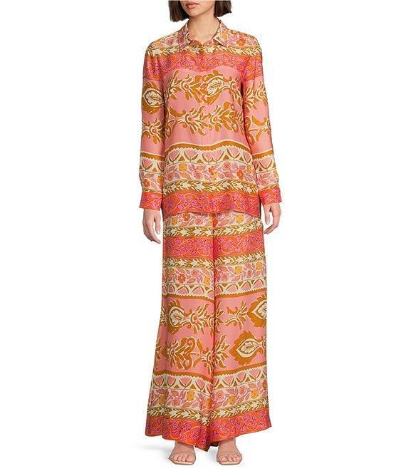 Alex Marie Piper Twill Floral Print Point Collar Long Sleeve Button Front Coordinating Top Product Image