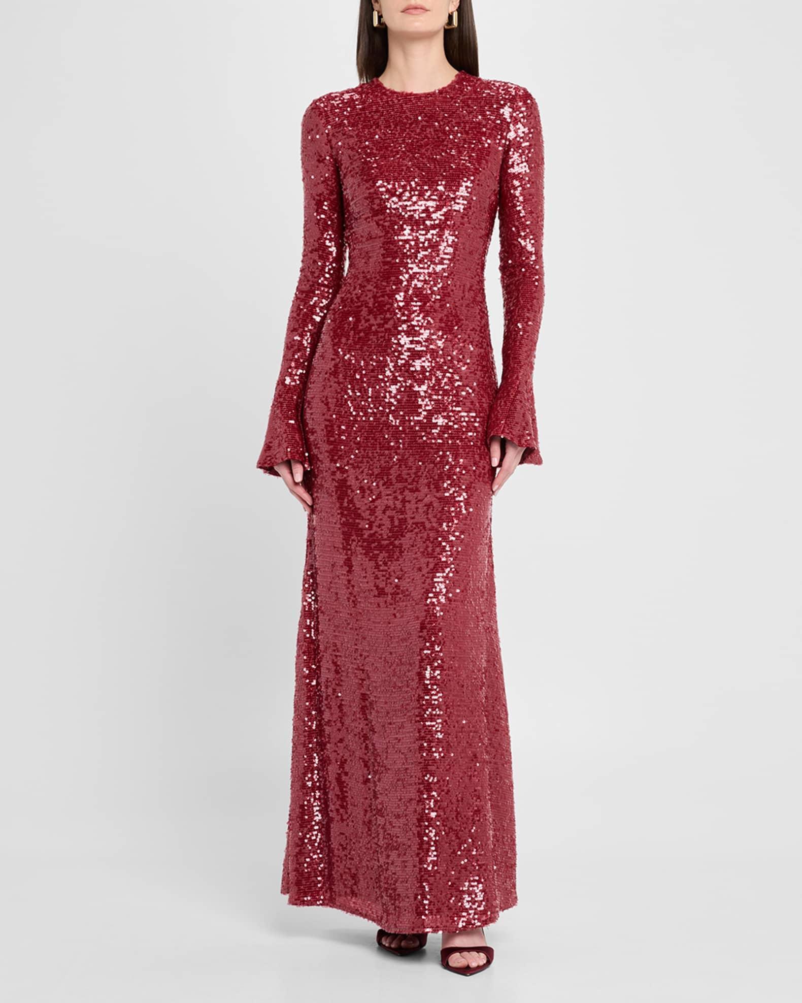 Sequined Flare-Sleeve Gown Product Image
