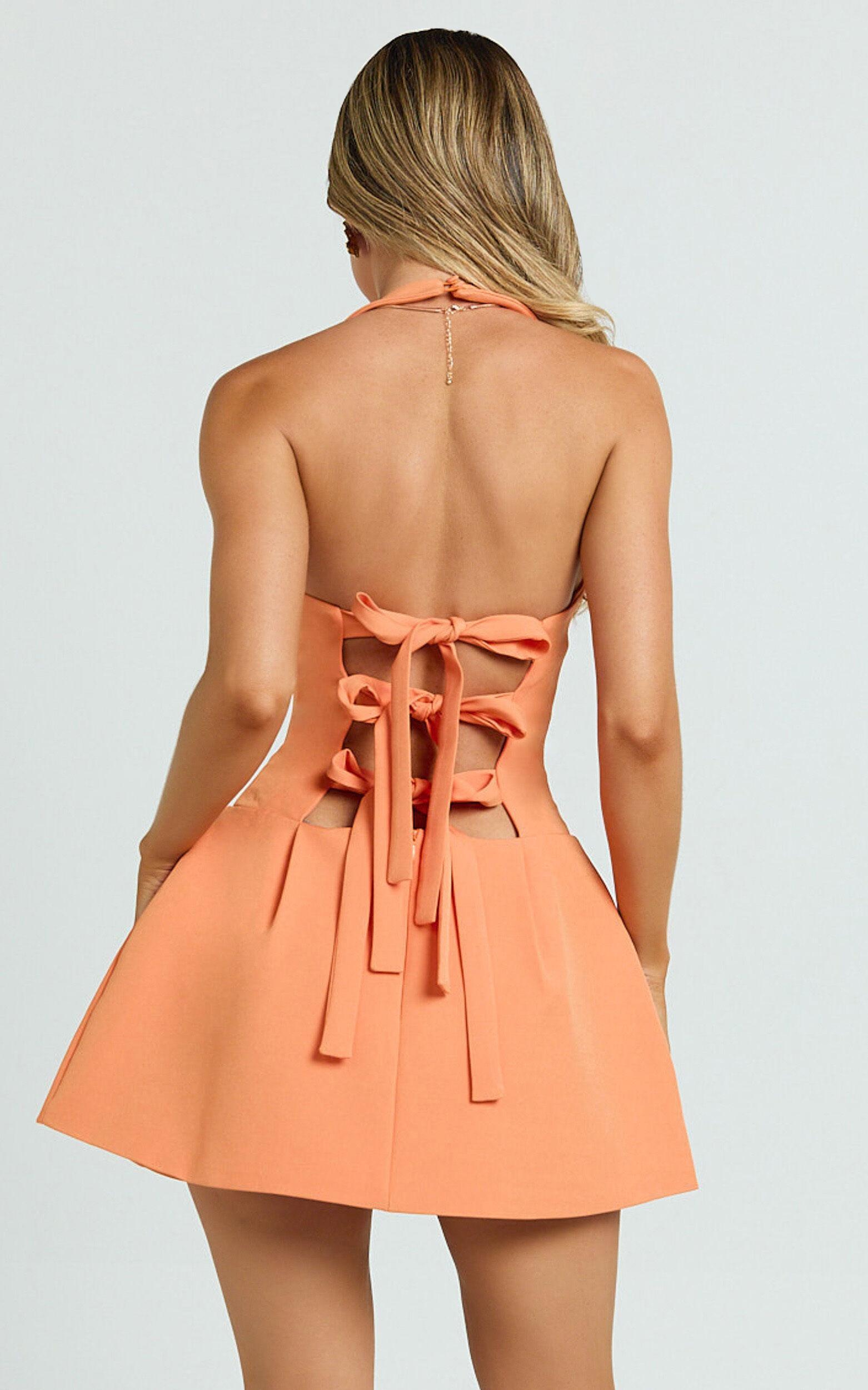 Bianca Mini Dress - Halter High Neck Tulip Dress in Orange Product Image