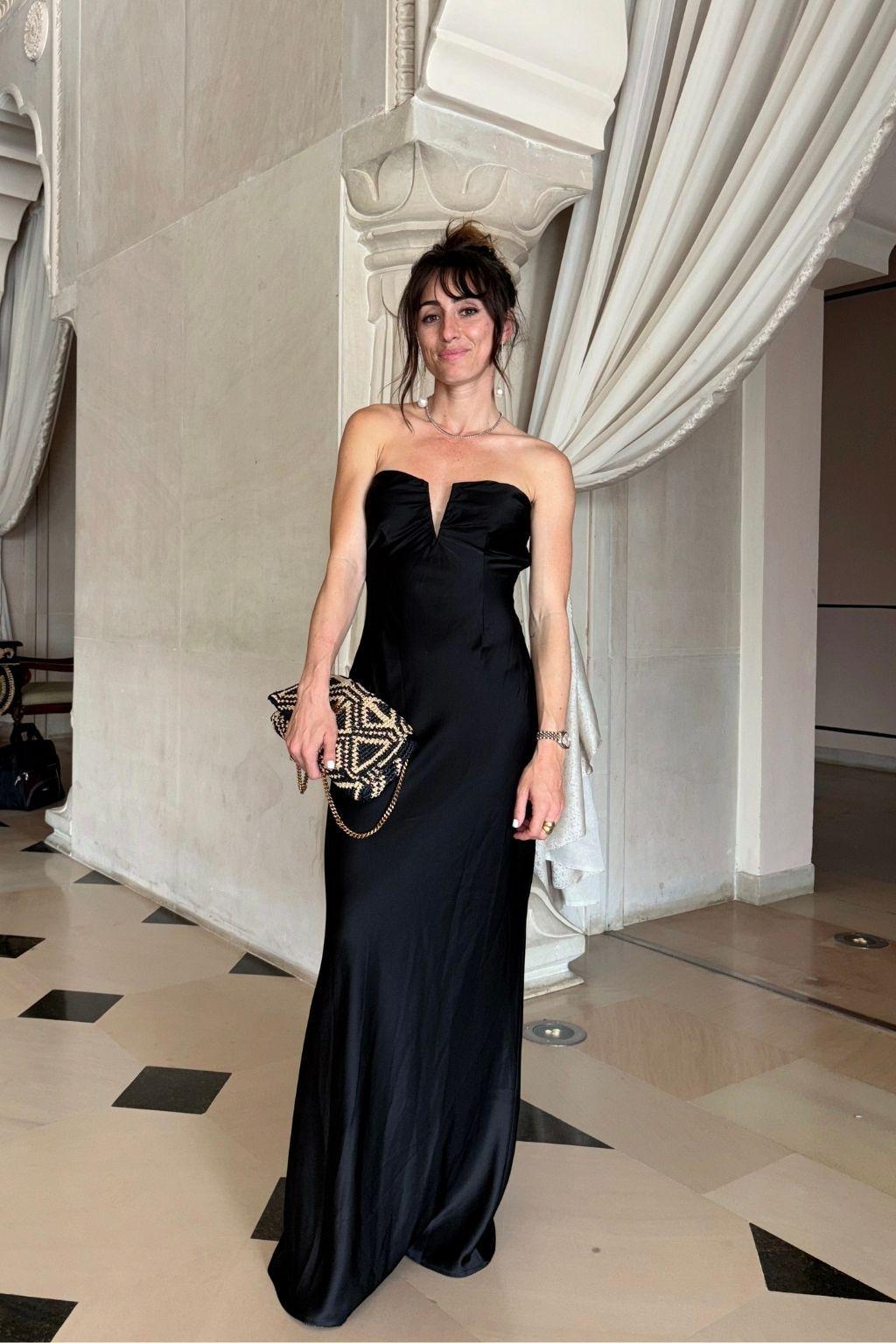 Valeria Black Strapless Satin Maxi Dress Product Image