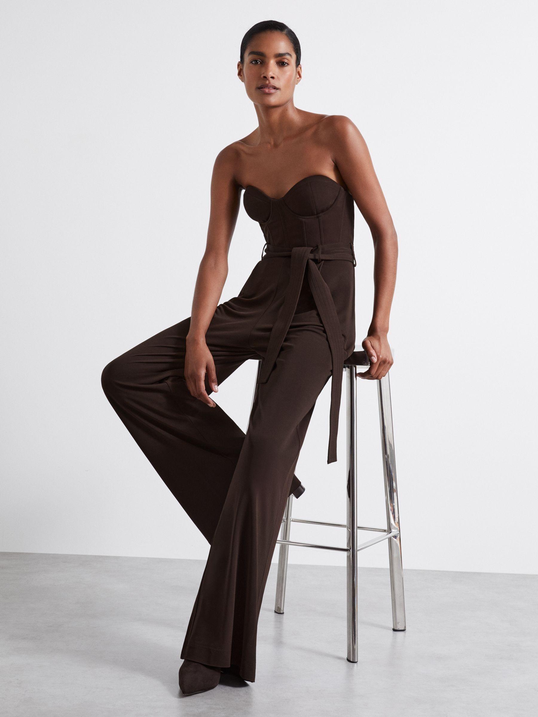 Atelier Strapless Crepe Bustier Jumpsuit in Chocolate Product Image