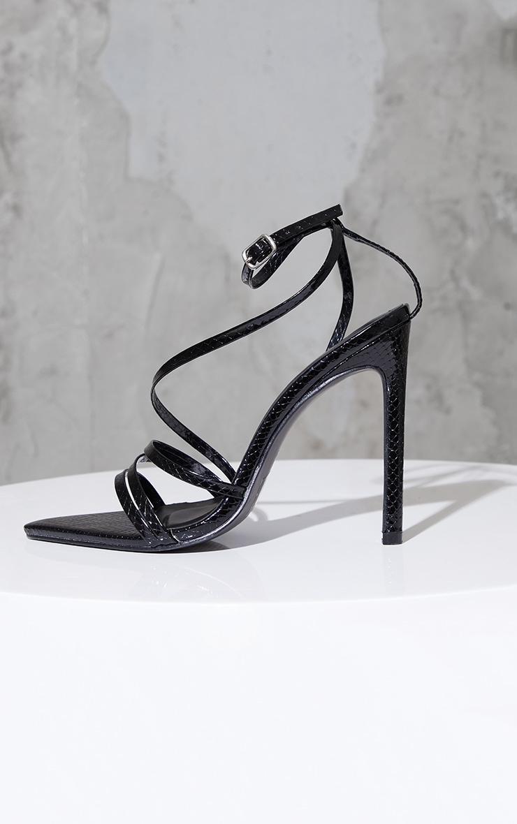 Black Patent Snake Pu Point Toe Strappy Stiletto Heel Sandals Product Image