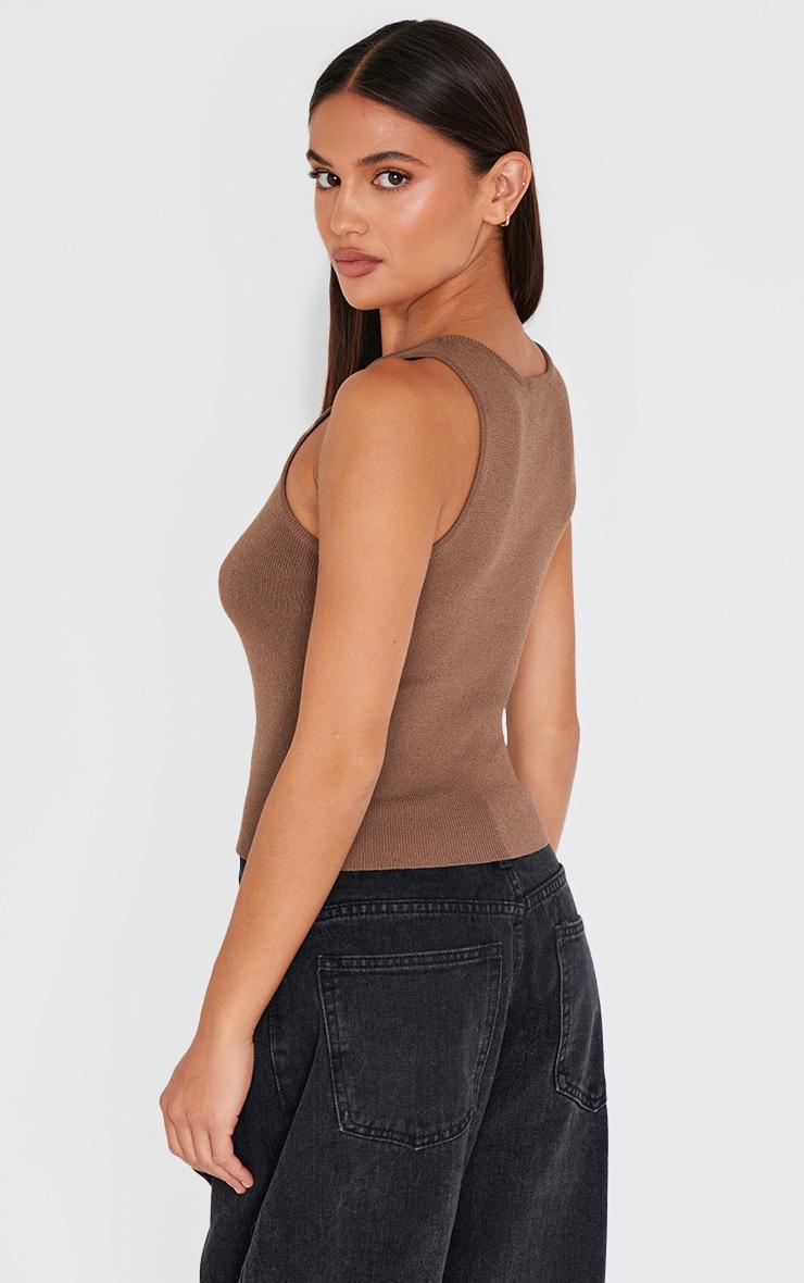 Mocha Fine Knit  Racer Neck Top Product Image