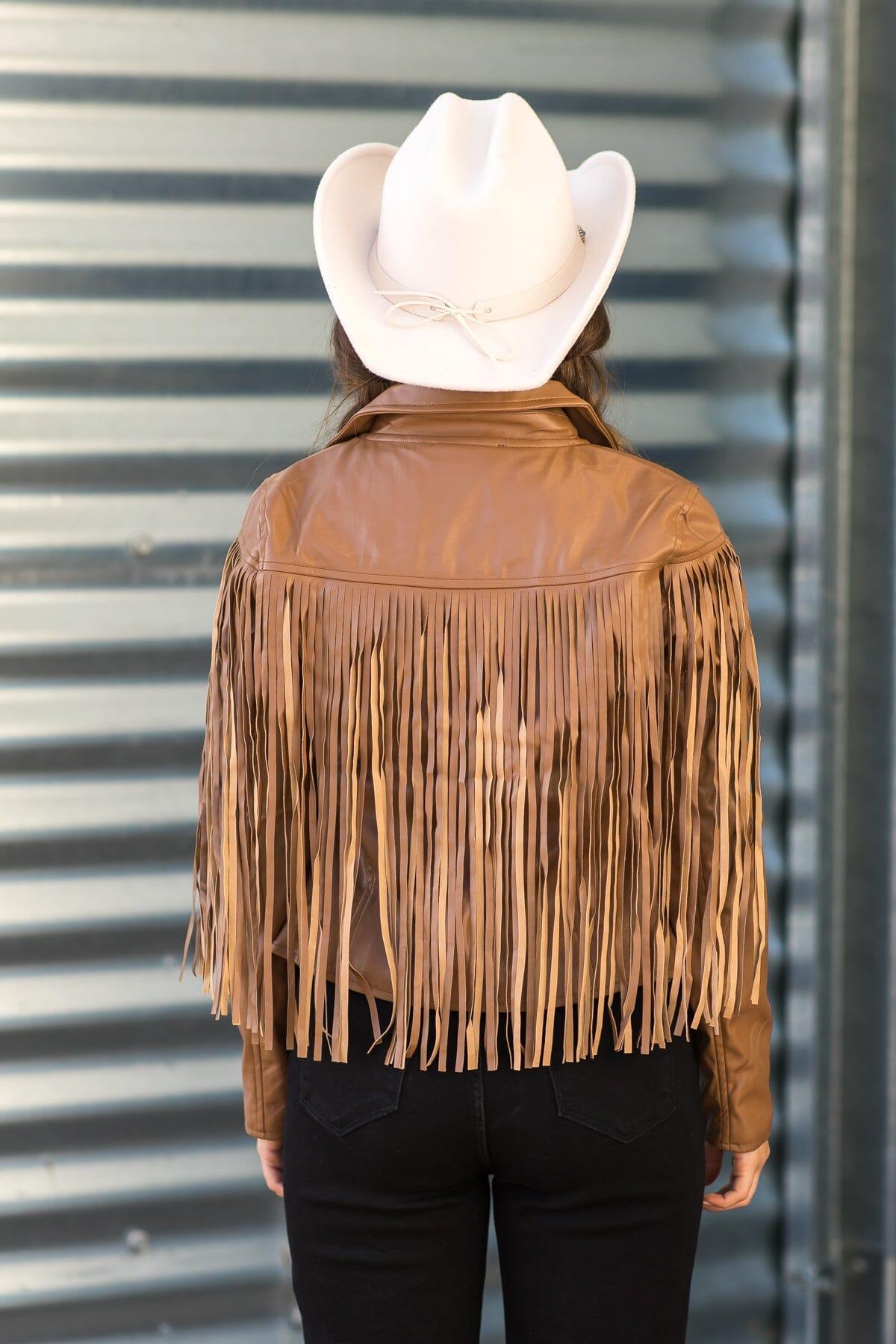 Mocha Faux Leather Jacket With Fringe Product Image