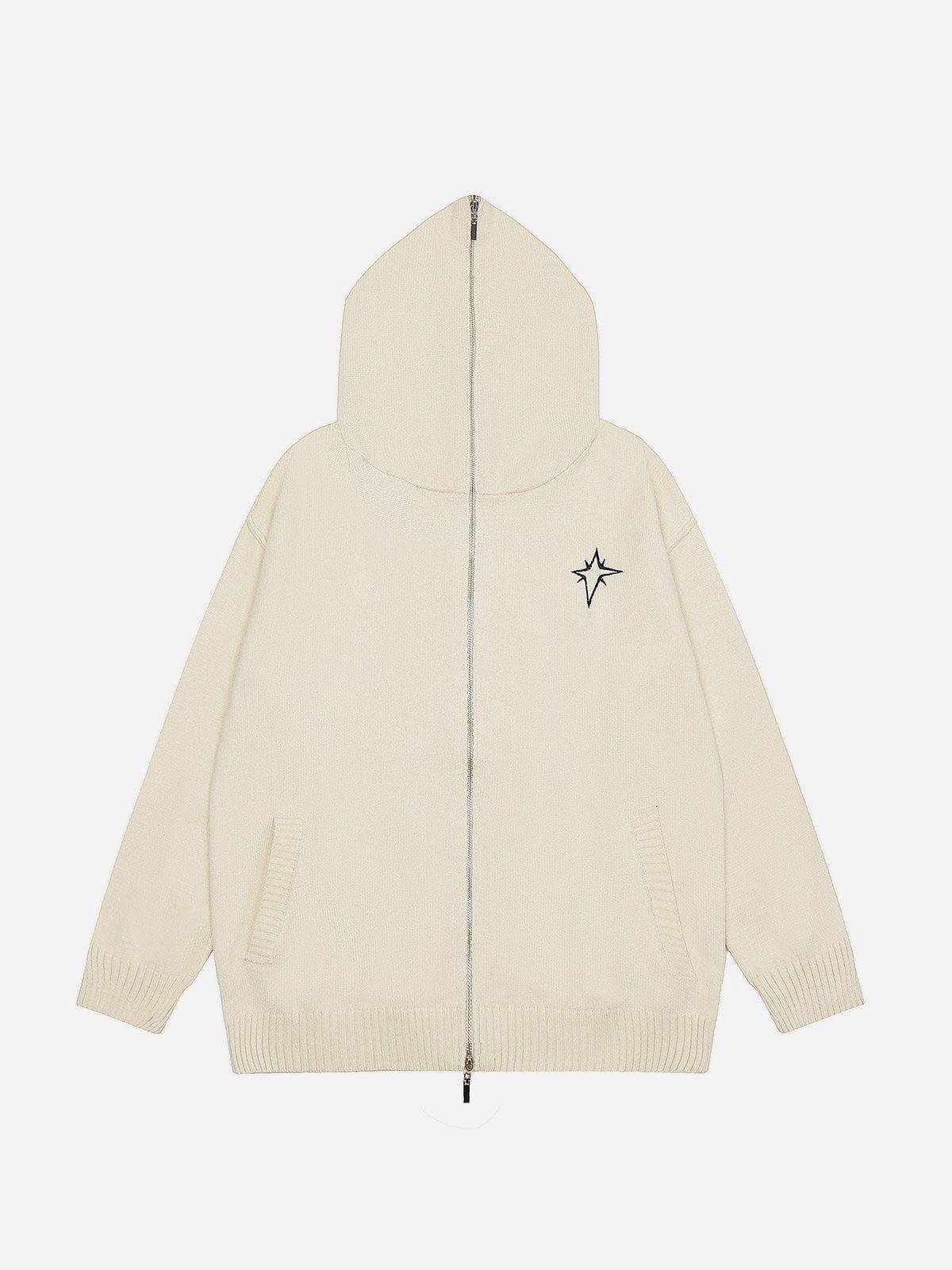 Aelfric Eden Long ZIP UP Star Embroidery Knit Hoodie Product Image