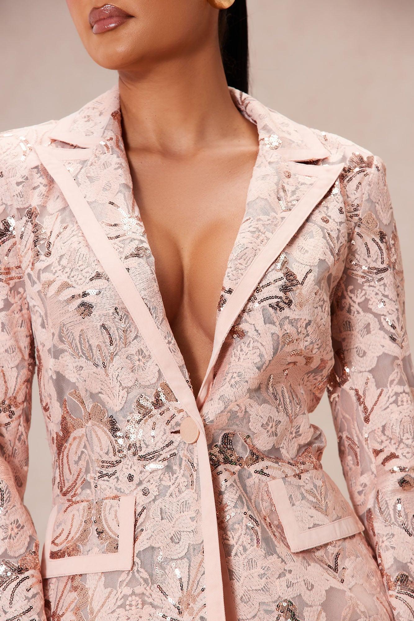 Charlize Sequin Embroidered Blazer - Blush Product Image