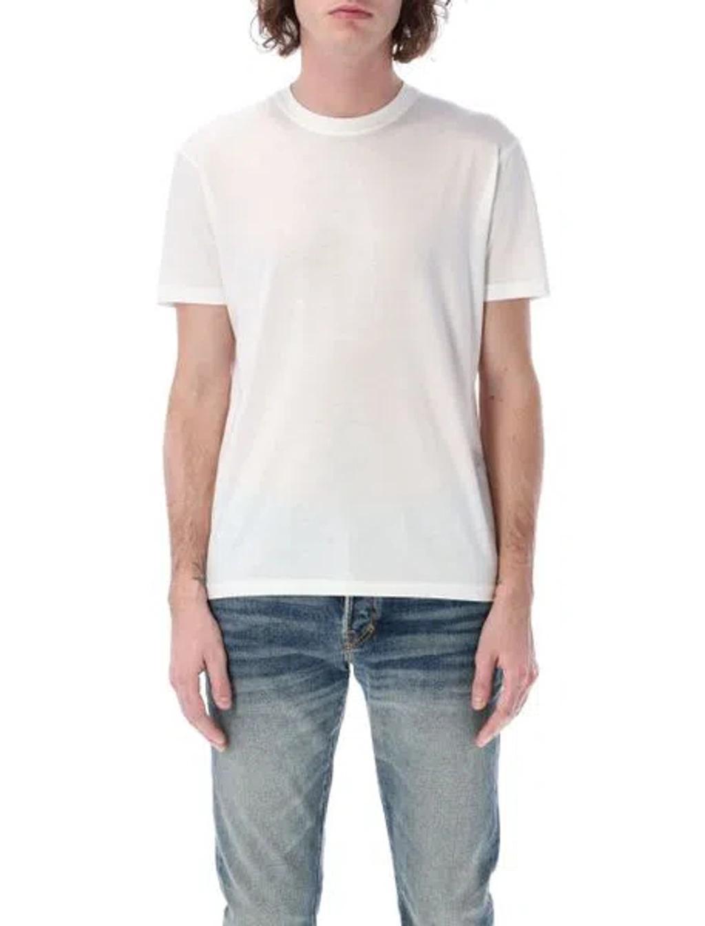 TOM FORD Placed Rib Slim-fit Lyocell And Cotton-blend T-shirt In Neutrals Product Image