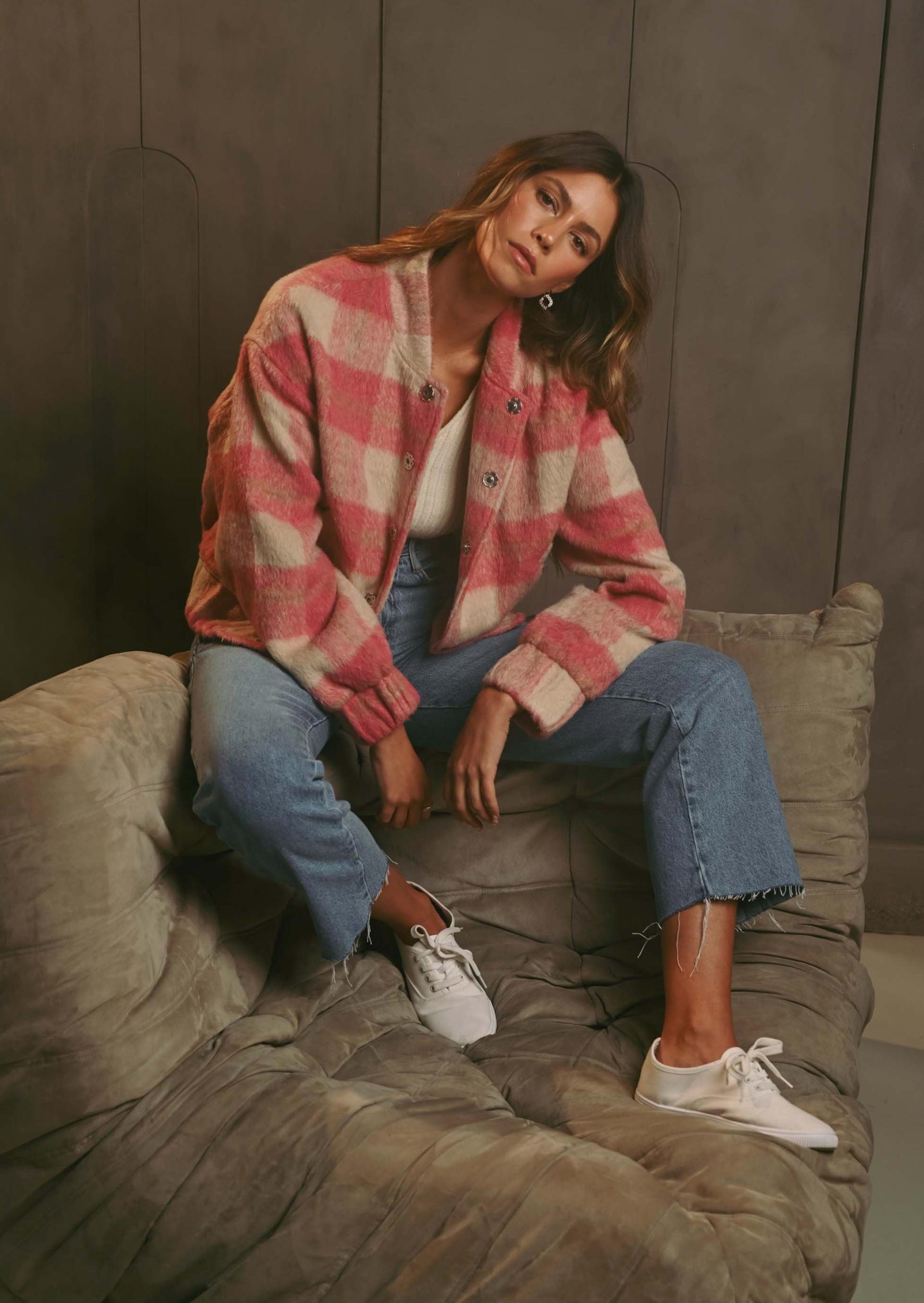 Fuzzy Plaid Bomber Jacket Product Image