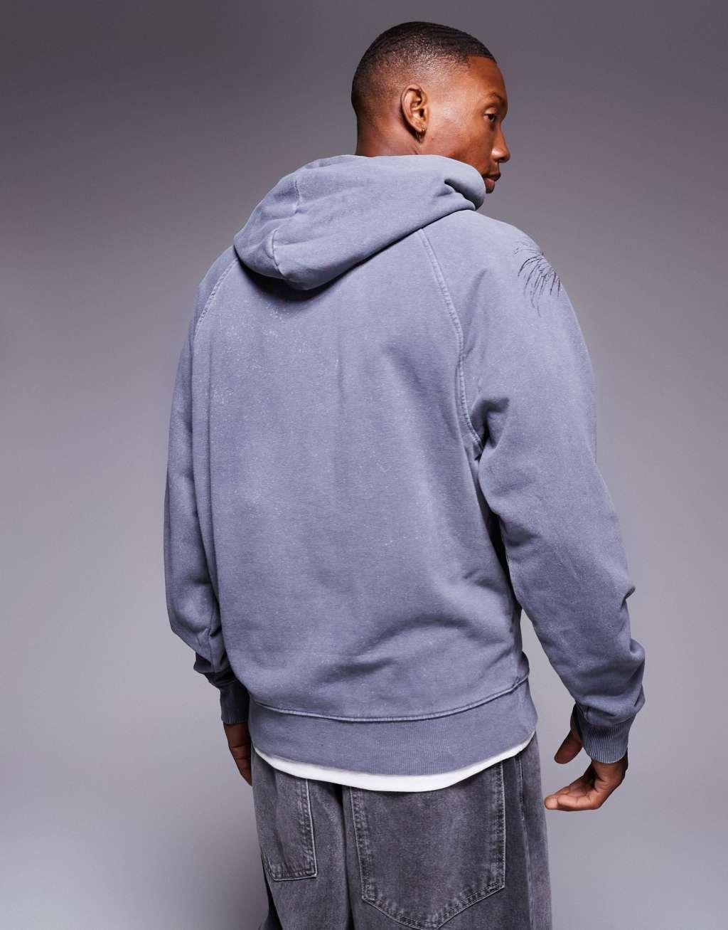 River Island Japanese crane back print hoodie in dark gray Product Image