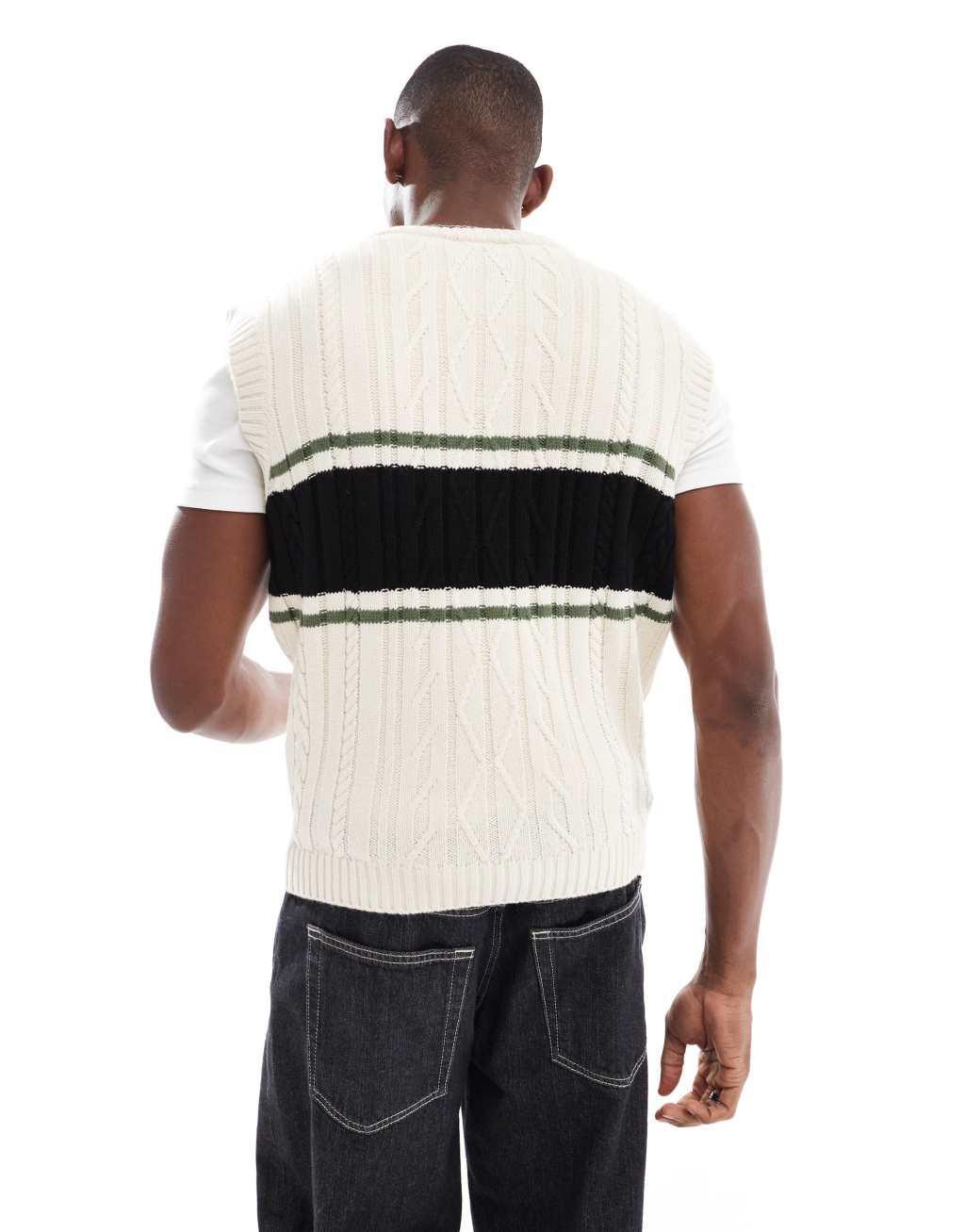 ASOS DESIGN relaxed boxy knitted tank top with stripe contrast in ecru Product Image