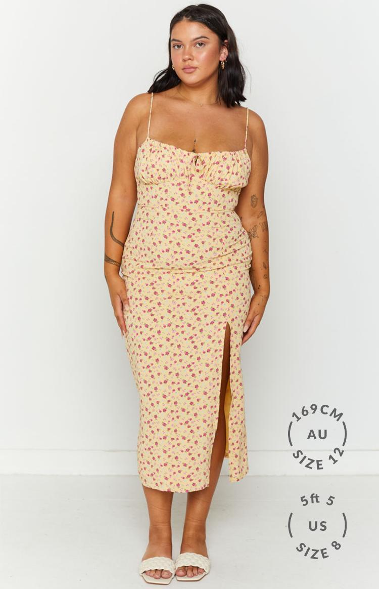 Paloma Yellow Floral Midi Dress Product Image