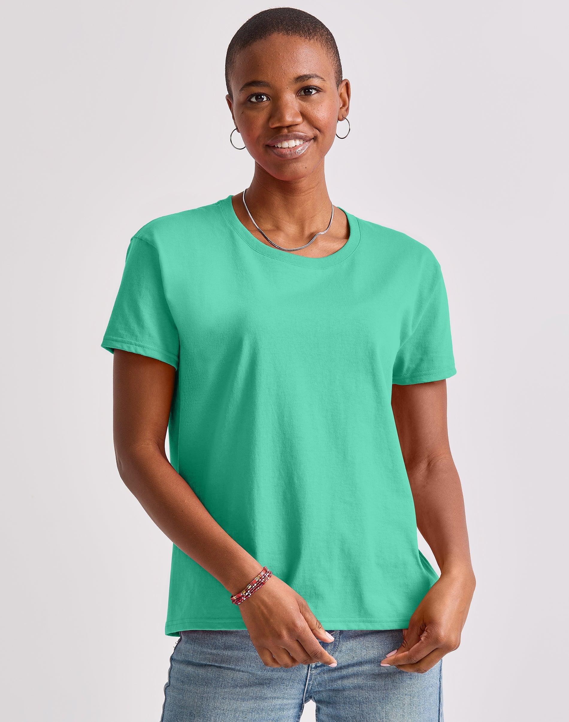 Hanes Essentials Womens Cotton T-Shirt, Oversized Fit Happy Spring Green M Product Image