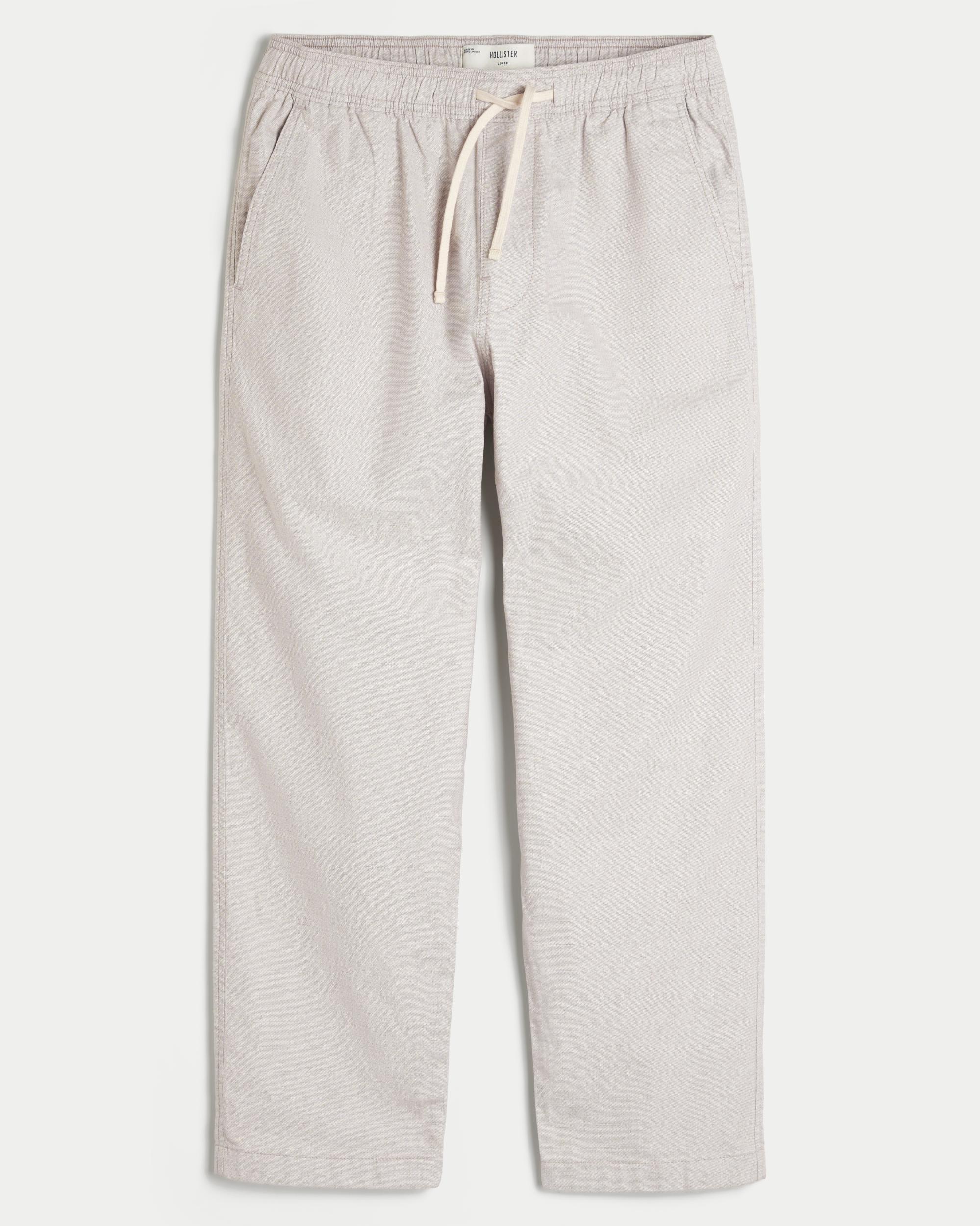 Linen-Blend Loose Pull-On Pants Product Image