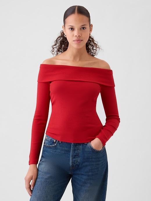 Modern Rib Off-Shoulder Cropped Top Product Image