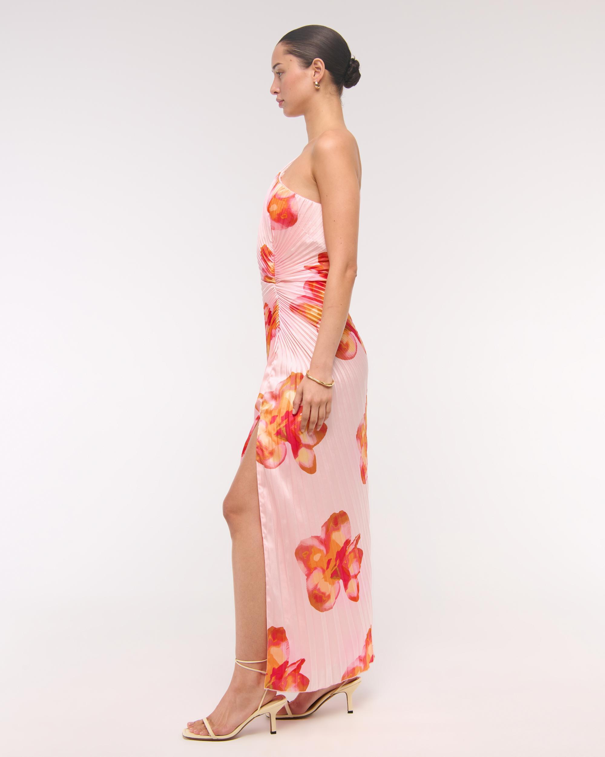The A&F Giselle Pleated One-Shoulder Cutout Maxi Dress Product Image