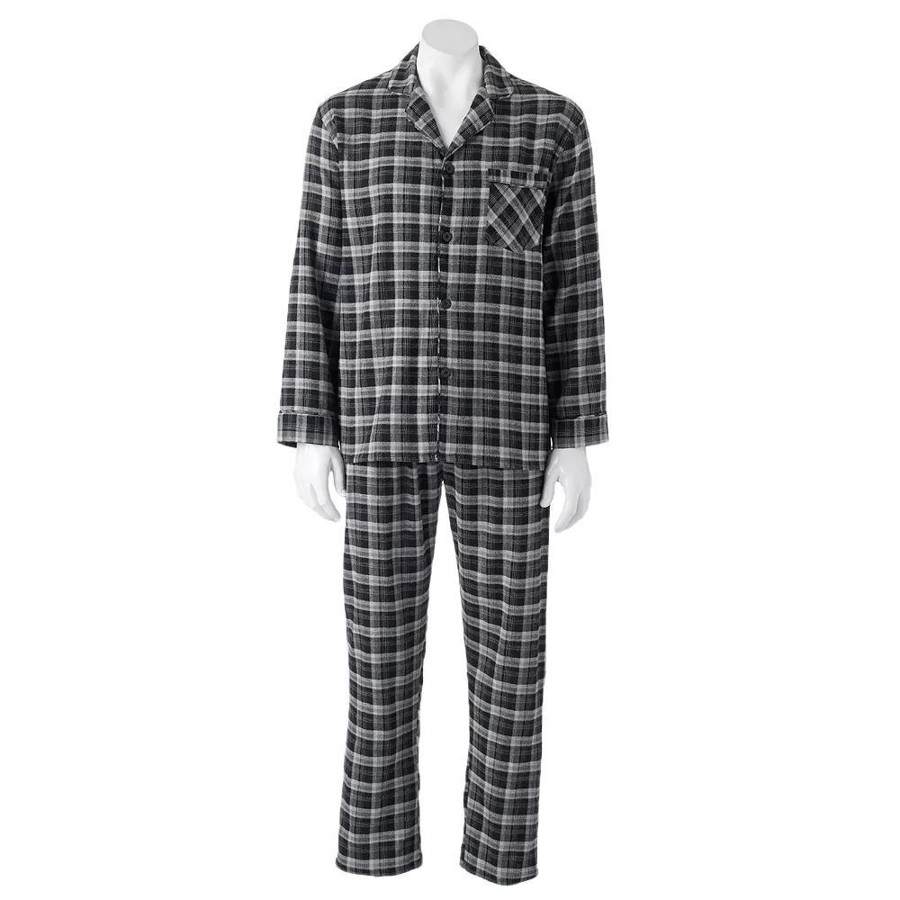 Men's Hanes Ultimate® Plaid Flannel Pajama Set, Size: XL, Black Plaid Product Image