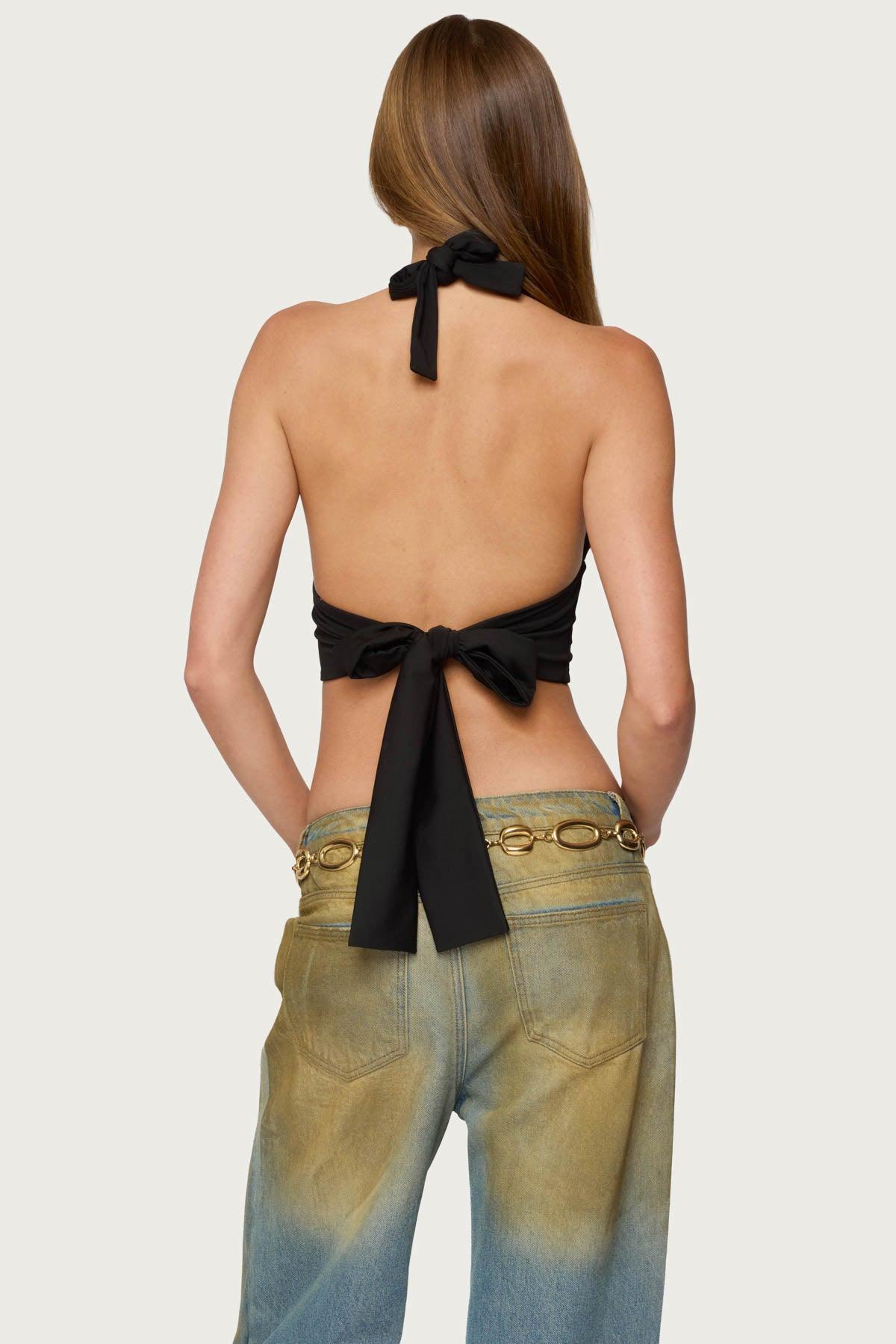 Aiva Backless Plunge Neck Halter Top Product Image