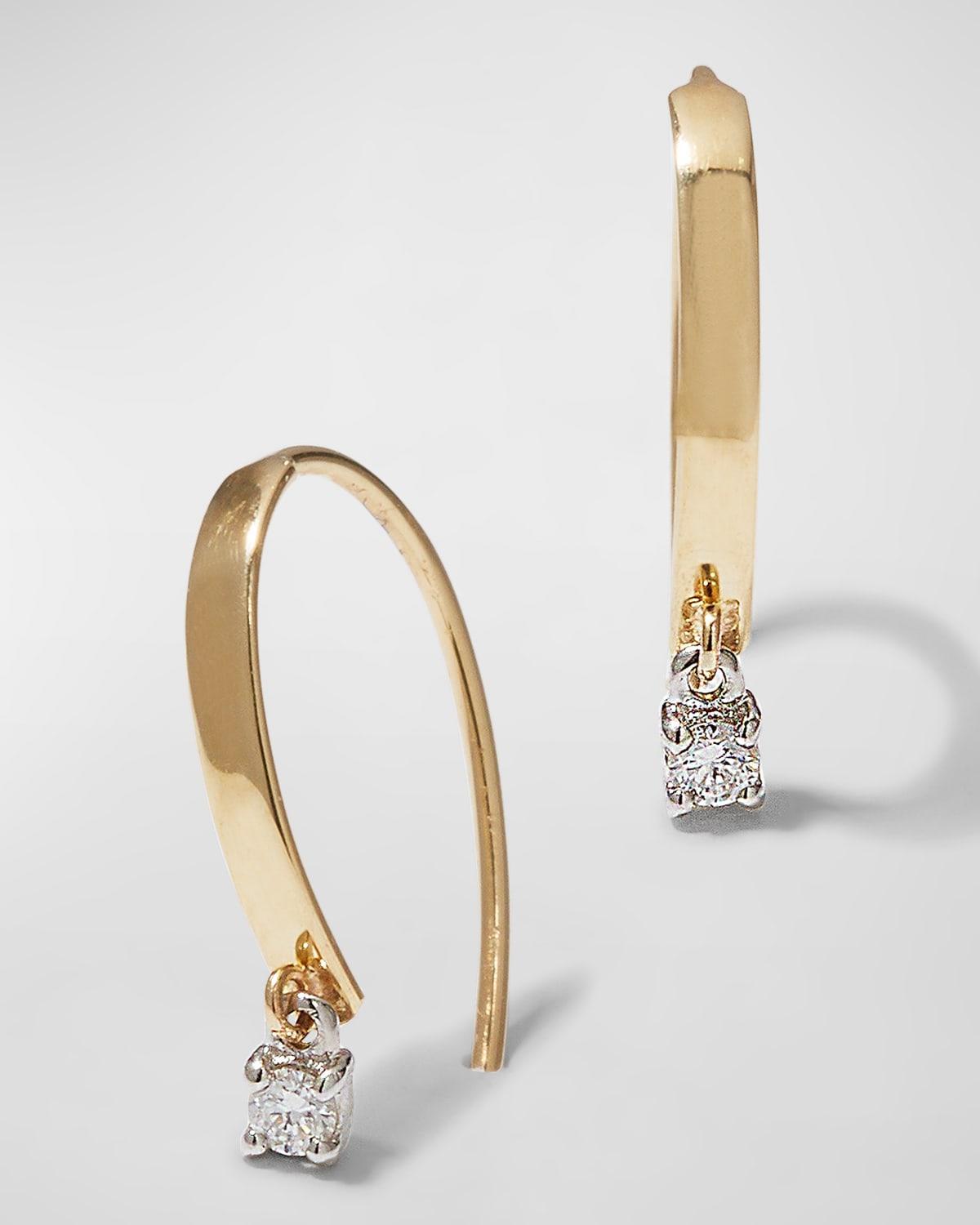 Mini Flat Hooked on Hoop Earrings with Dangle Diamonds Product Image
