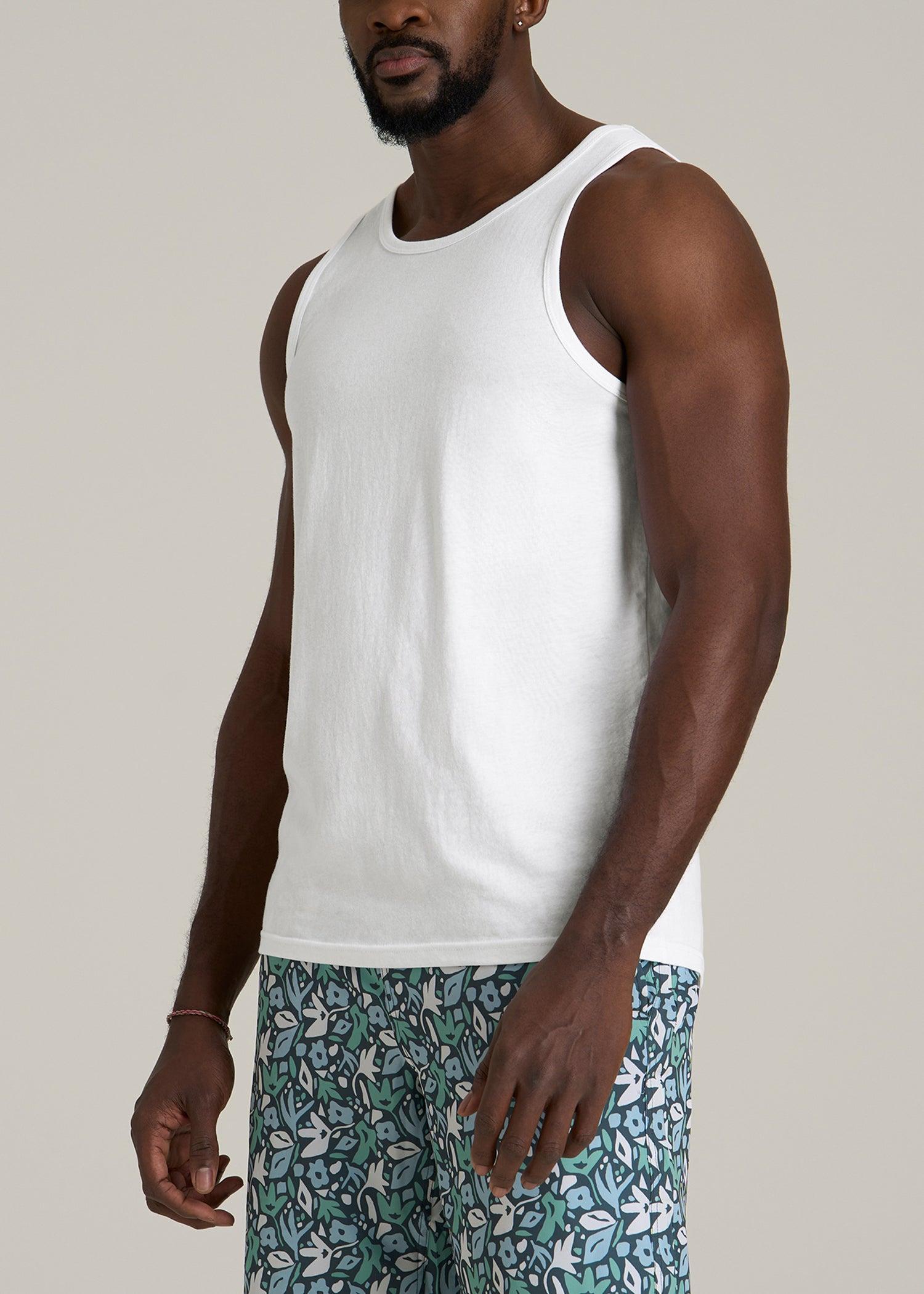The Essential Beach Tank for Tall Men in White Male Product Image