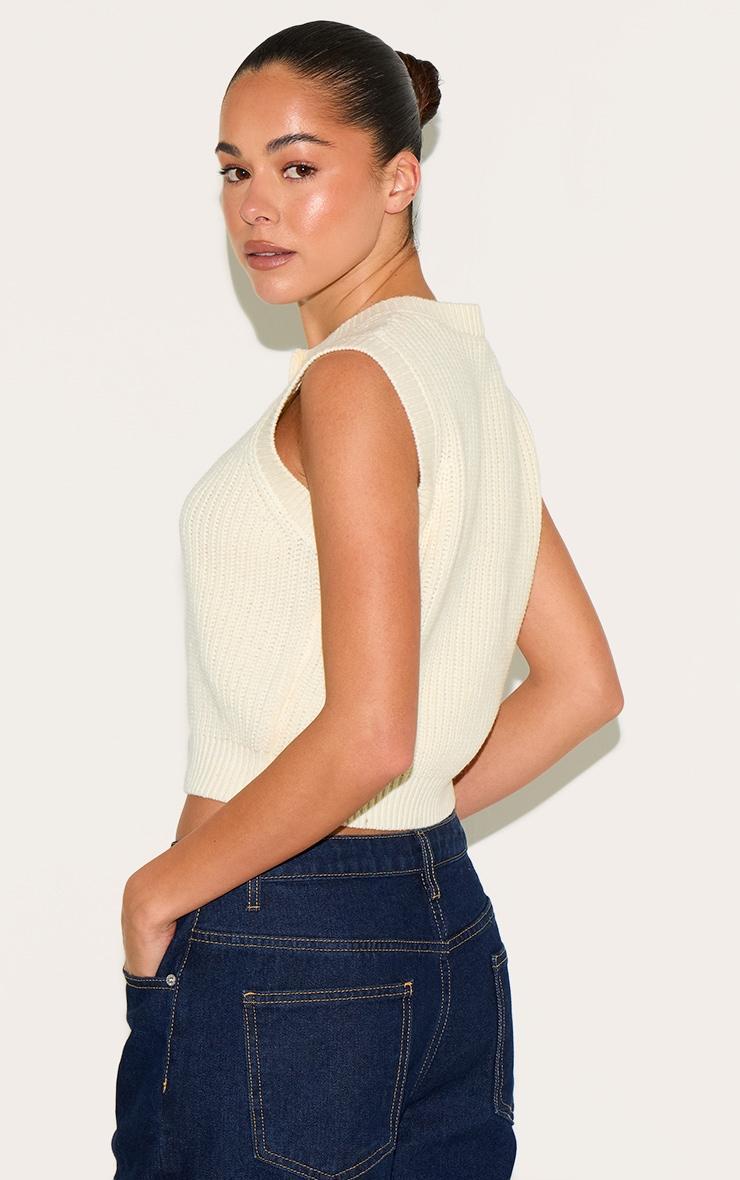  Ecru Chunky Knit Sleeveless Sweater Product Image