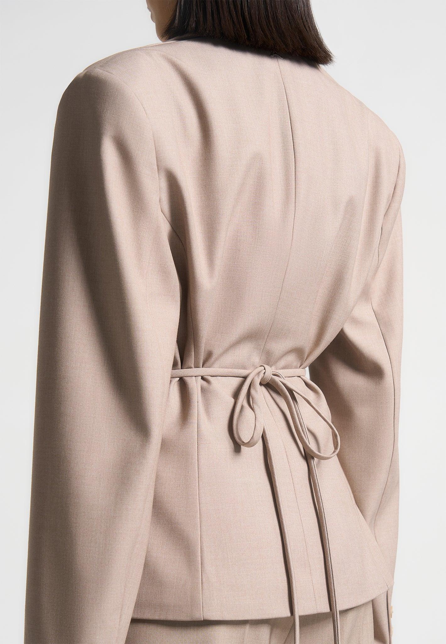 Wide Shoulder Tailored Blazer with Twin Belt - Taupe Female Product Image