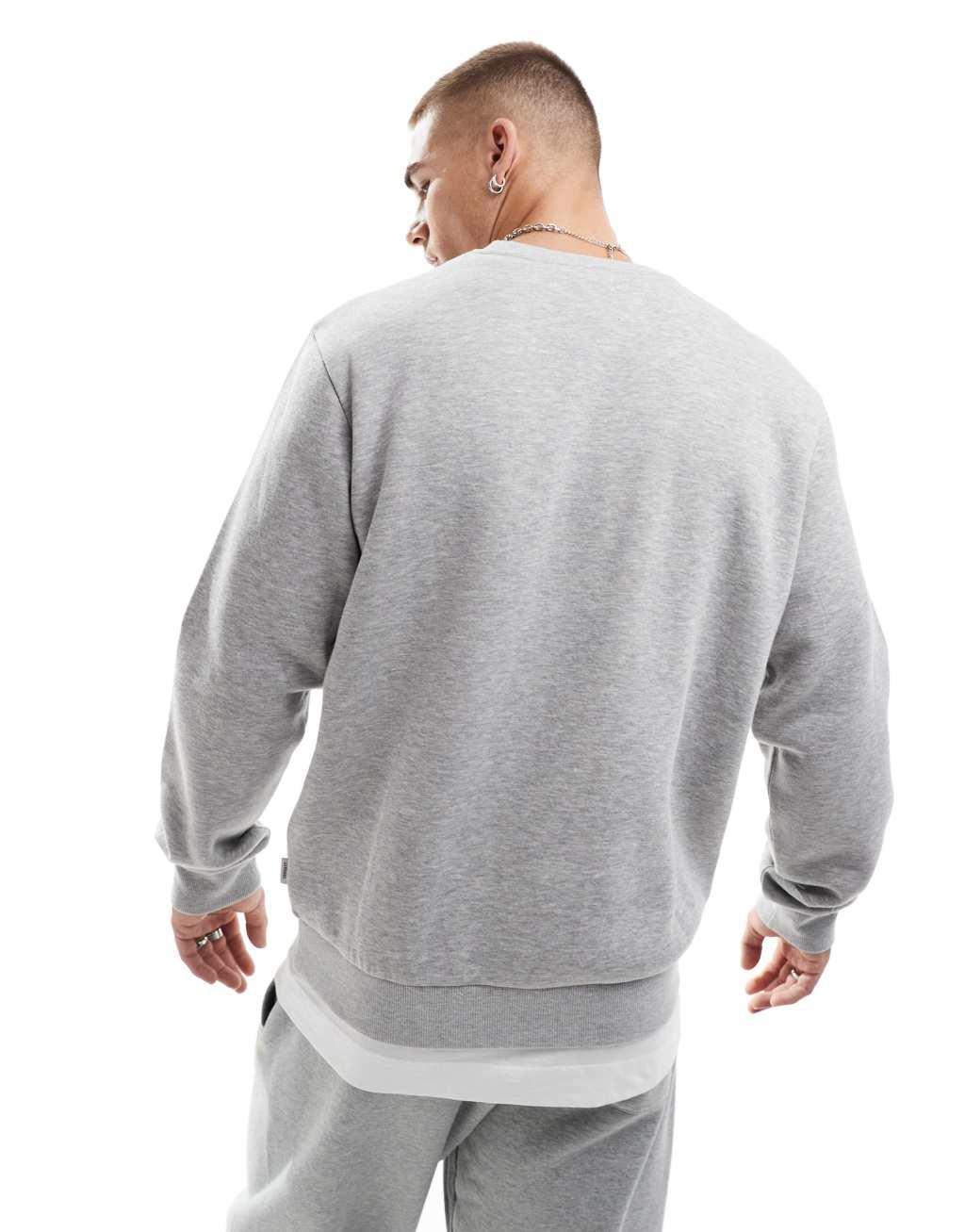 JJ Rebel oversized crew neck sweat shirt in gray heather Product Image