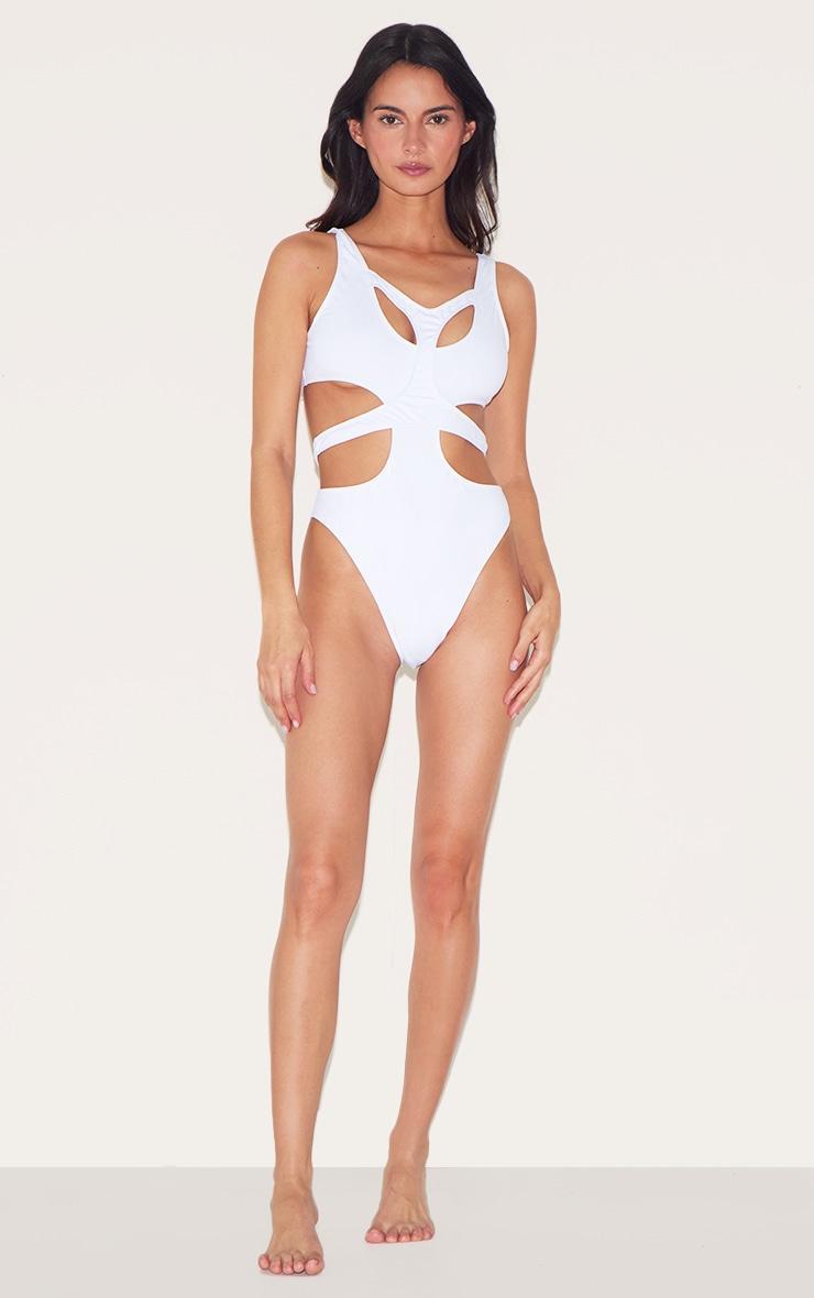 White Double Layer Cut Out Swimsuit Product Image
