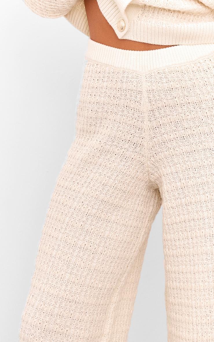 Cream Boucle Knit Wide Leg Pants Product Image