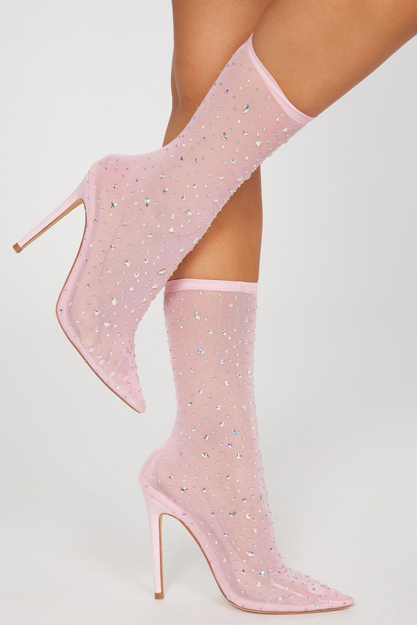 See Me Through Embellished Booties - Pink Product Image