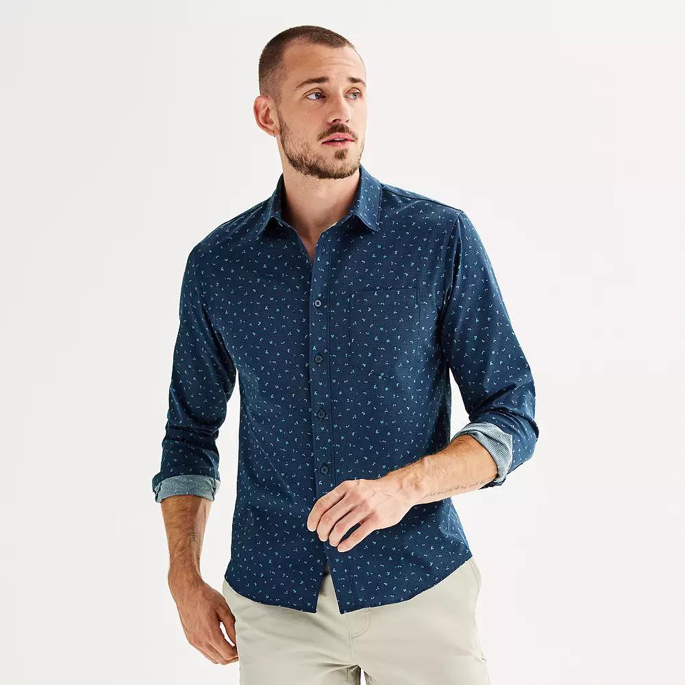 Men's FLX Slim Performance Untucked-Fit Button Down Long Sleeve Shirt, Size: Small SLIM, Blue Product Image