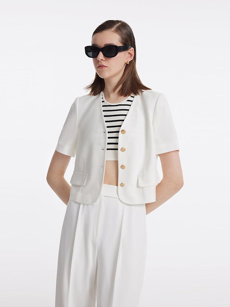 Acetate Single-Breasted Women Crop Blazer Product Image