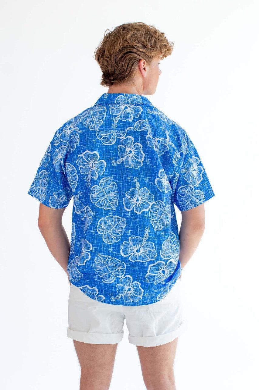 Blue Sketched Floral Hawaiian Shirt Product Image