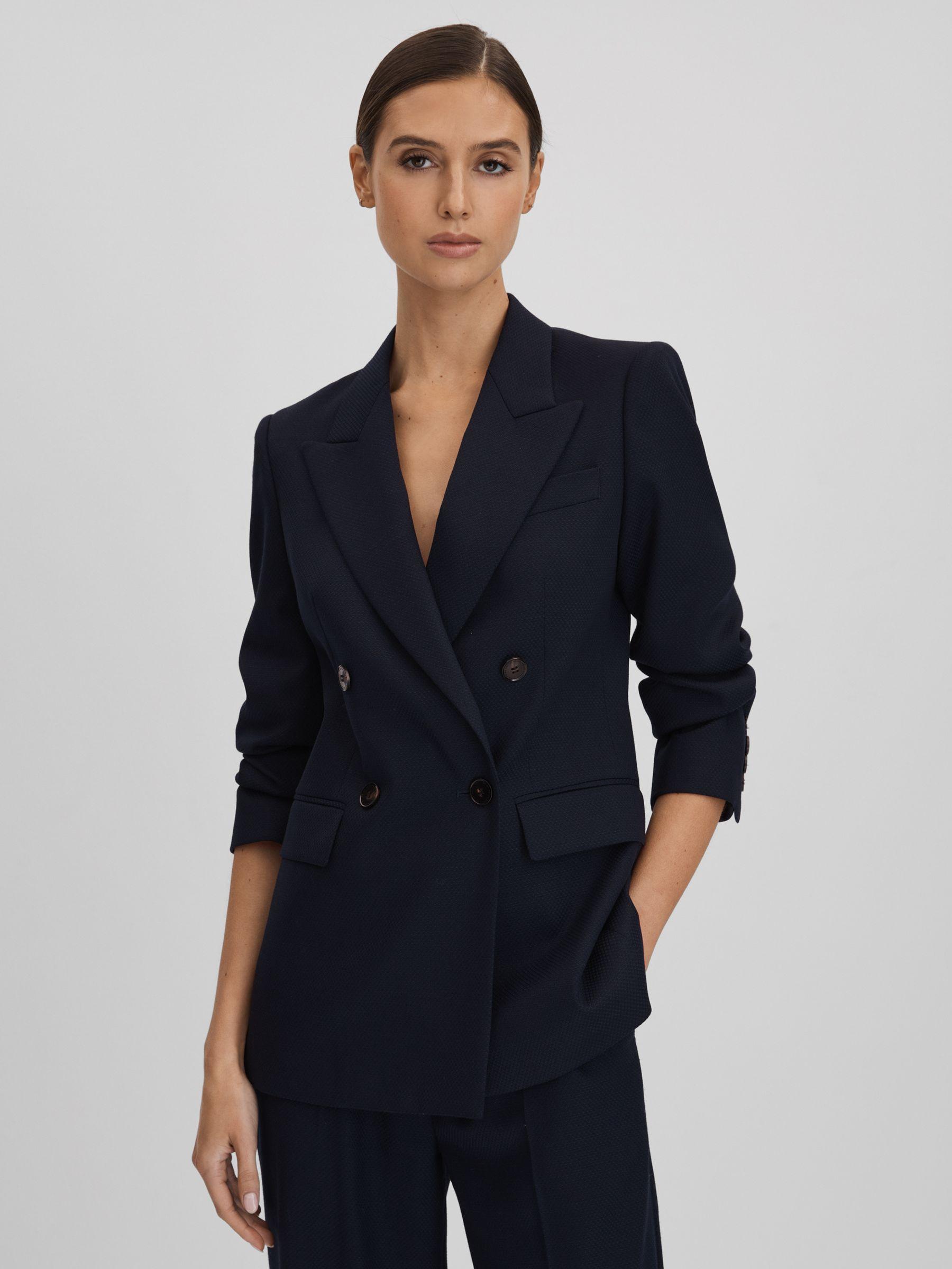 Wool Blend Double Breasted Suit Blazer in Navy Product Image