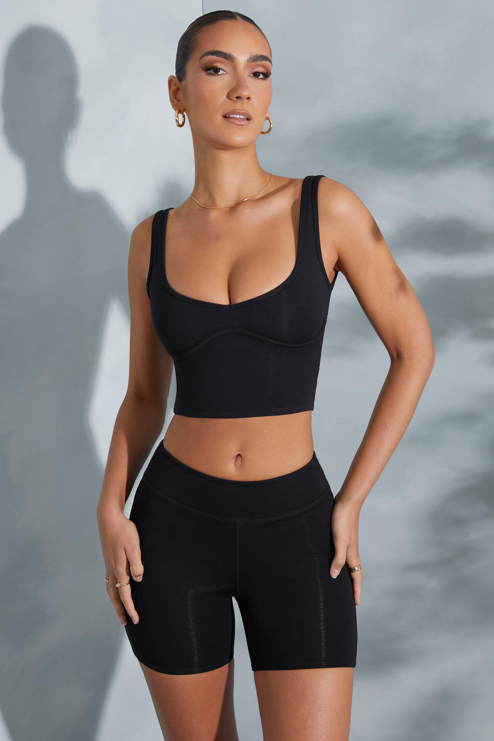 Sweetheart Neckline Crop Top in Black Product Image