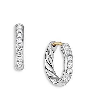 Womens Sculpted Cable Huggie Hoop Earrings In Sterling Silver With Diamonds Product Image