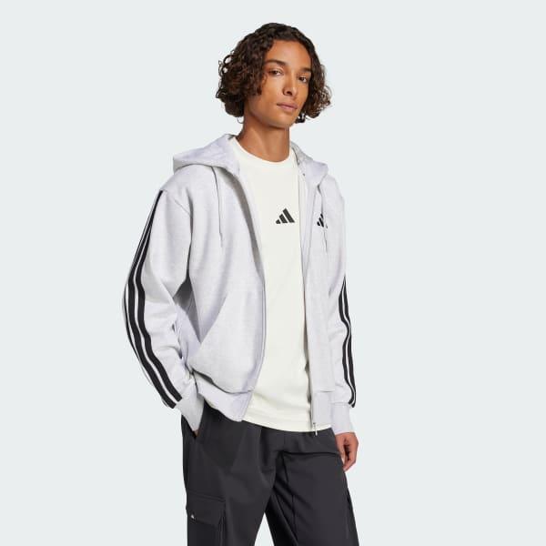 Men's adidas Essentials 3-Stripes Fleece Sportswear Zip Front Hoodie, Size: Small, Pure Ruby Black Product Image