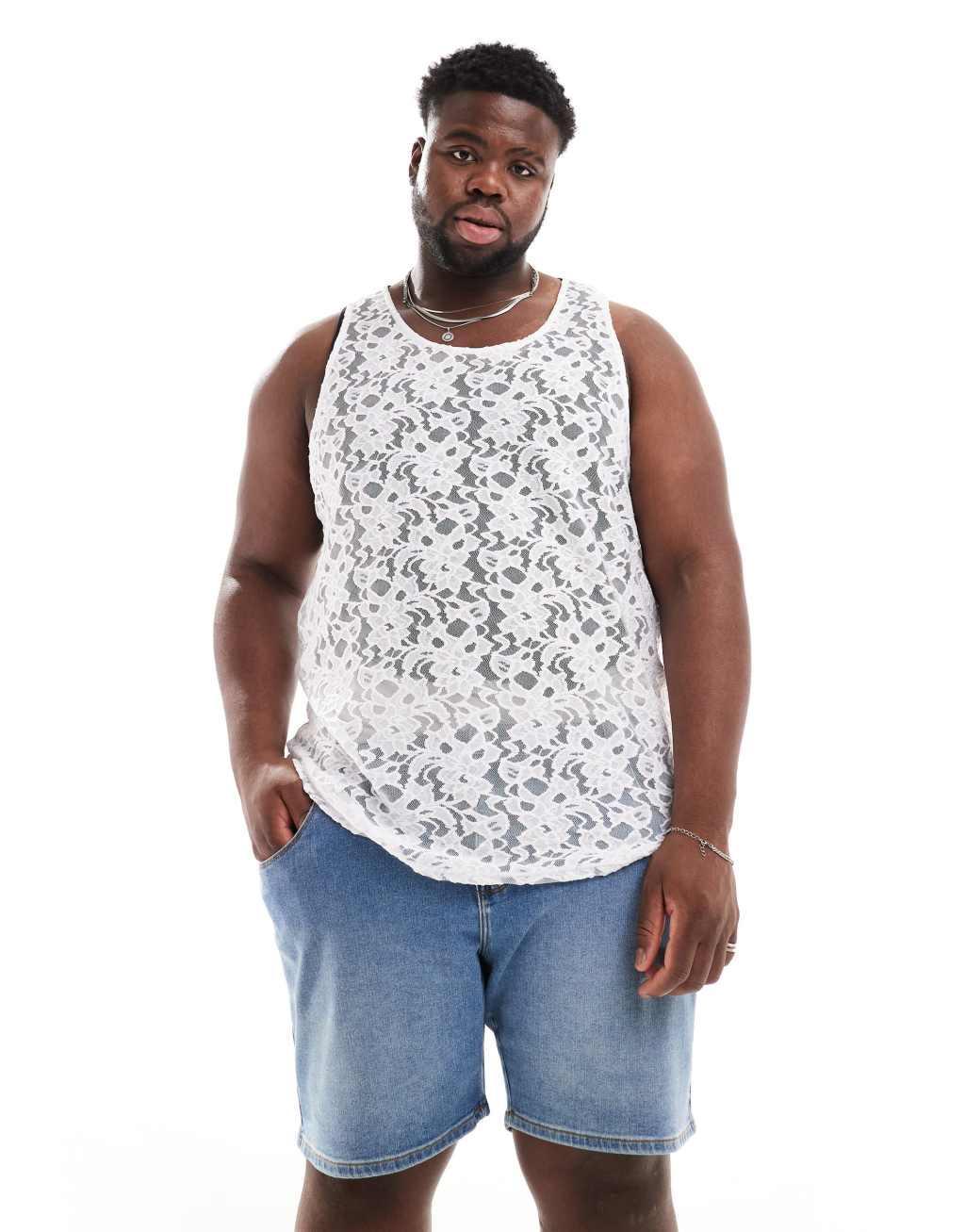 ASOS DESIGN standard tank top in white lace  Product Image