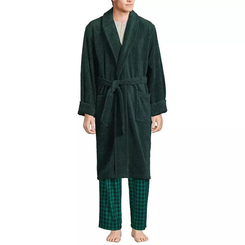 Men's Lands' End Calf-Length Turkish Terry Robe, Size: Small, Grey Product Image