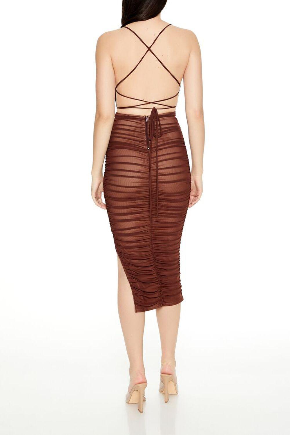 Ruched Mesh Bodycon Midi Dress | Forever 21 Product Image