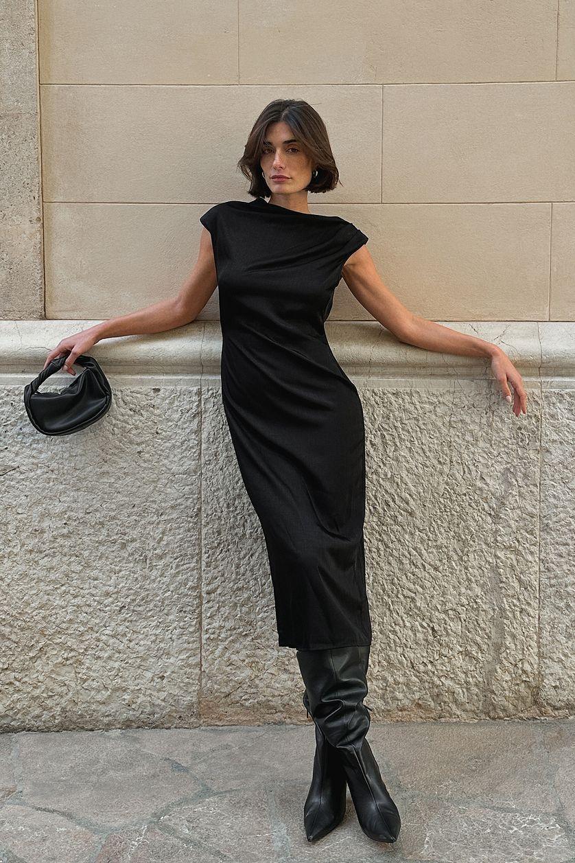 Funnel Neck Open Back Midi Dress Product Image