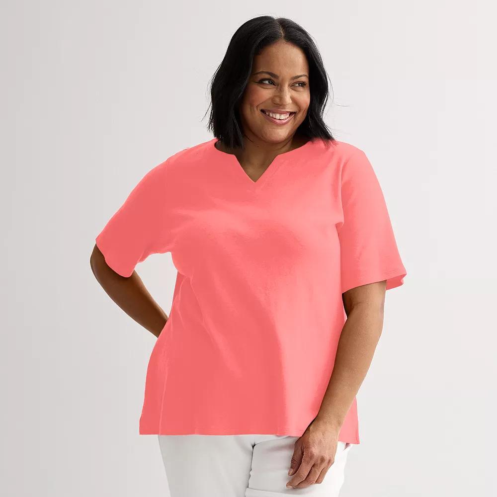 Plus Size Croft & Barrow® Elbow Sleeve Split Neck Top, Women's, Size: 2XL, Red Product Image