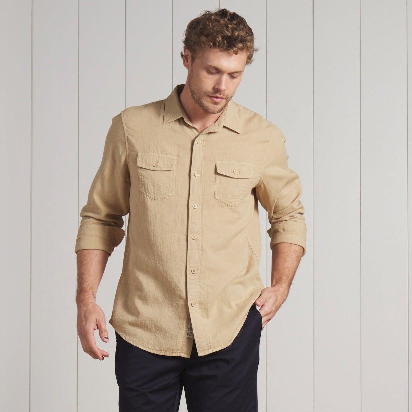 Brando Lightweight Double Cloth Shirt - Safari Product Image
